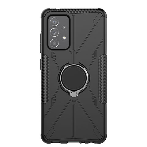 Coque Contour Silicone et Plastique Housse Etui Mat avec Magnetique Support Bague Anneau JX1 pour Samsung Galaxy A52 4G Noir