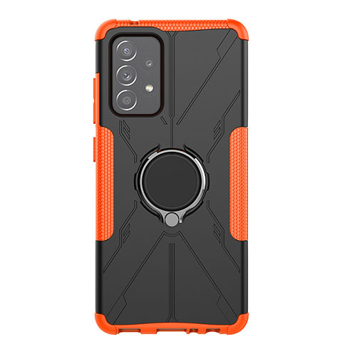 Coque Contour Silicone et Plastique Housse Etui Mat avec Magnetique Support Bague Anneau JX1 pour Samsung Galaxy A52 4G Orange