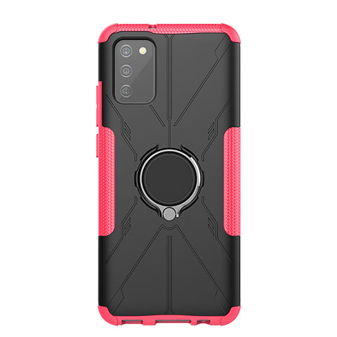 Coque Contour Silicone et Plastique Housse Etui Mat avec Magnetique Support Bague Anneau JX1 pour Samsung Galaxy F02S SM-E025F Rose Rouge