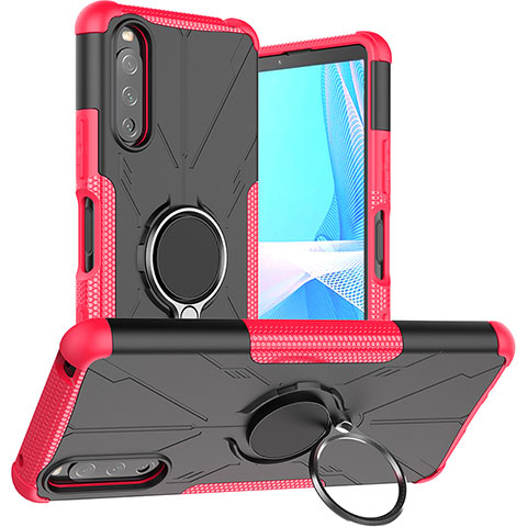 Coque Contour Silicone et Plastique Housse Etui Mat avec Magnetique Support Bague Anneau JX1 pour Sony Xperia 10 III Rose Rouge