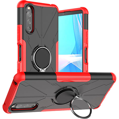 Coque Contour Silicone et Plastique Housse Etui Mat avec Magnetique Support Bague Anneau JX1 pour Sony Xperia 10 III Rouge