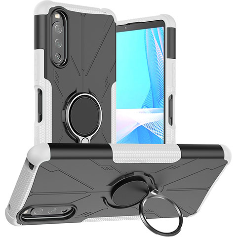 Coque Contour Silicone et Plastique Housse Etui Mat avec Magnetique Support Bague Anneau JX1 pour Sony Xperia 10 III SOG04 Argent