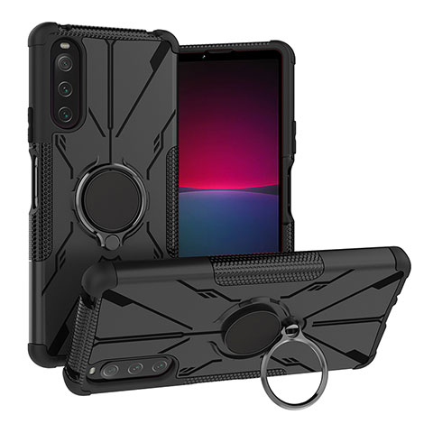 Coque Contour Silicone et Plastique Housse Etui Mat avec Magnetique Support Bague Anneau JX1 pour Sony Xperia 10 IV Noir