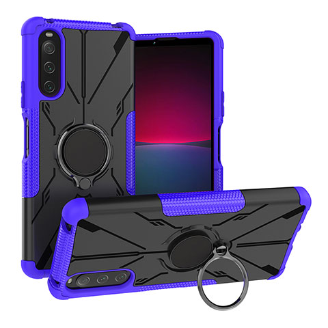 Coque Contour Silicone et Plastique Housse Etui Mat avec Magnetique Support Bague Anneau JX1 pour Sony Xperia 10 IV SO-52C Violet