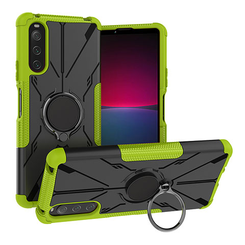 Coque Contour Silicone et Plastique Housse Etui Mat avec Magnetique Support Bague Anneau JX1 pour Sony Xperia 10 IV Vert