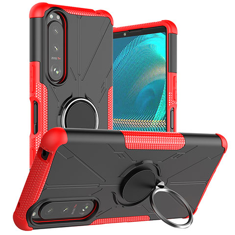 Coque Contour Silicone et Plastique Housse Etui Mat avec Magnetique Support Bague Anneau JX1 pour Sony Xperia 5 III Rouge