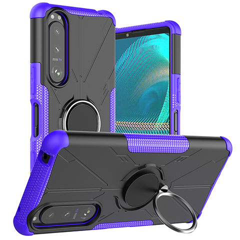 Coque Contour Silicone et Plastique Housse Etui Mat avec Magnetique Support Bague Anneau JX1 pour Sony Xperia 5 III SO-53B Violet