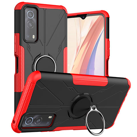 Coque Contour Silicone et Plastique Housse Etui Mat avec Magnetique Support Bague Anneau JX1 pour Vivo iQOO Z3 5G Rouge