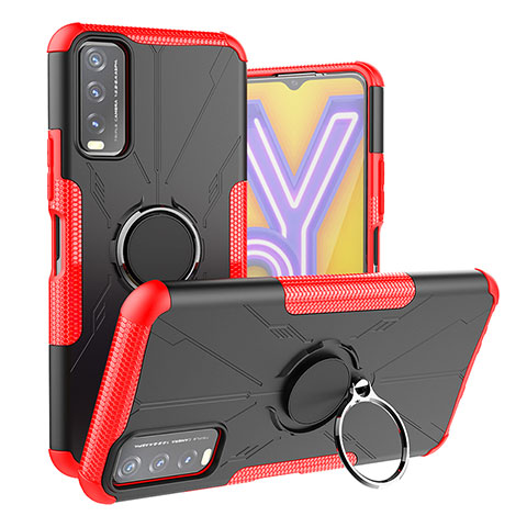 Coque Contour Silicone et Plastique Housse Etui Mat avec Magnetique Support Bague Anneau JX1 pour Vivo Y11s Rouge