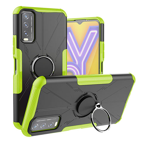 Coque Contour Silicone et Plastique Housse Etui Mat avec Magnetique Support Bague Anneau JX1 pour Vivo Y12A Vert