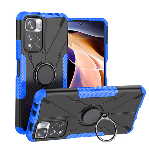 Coque Contour Silicone et Plastique Housse Etui Mat avec Magnetique Support Bague Anneau JX1 pour Xiaomi Mi 11i 5G (2022) Bleu