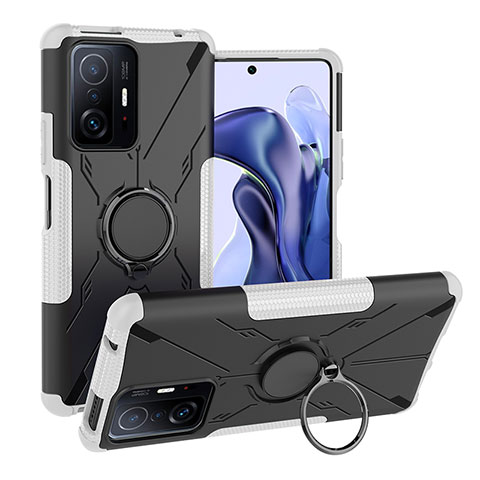 Coque Contour Silicone et Plastique Housse Etui Mat avec Magnetique Support Bague Anneau JX1 pour Xiaomi Mi 11T Pro 5G Argent