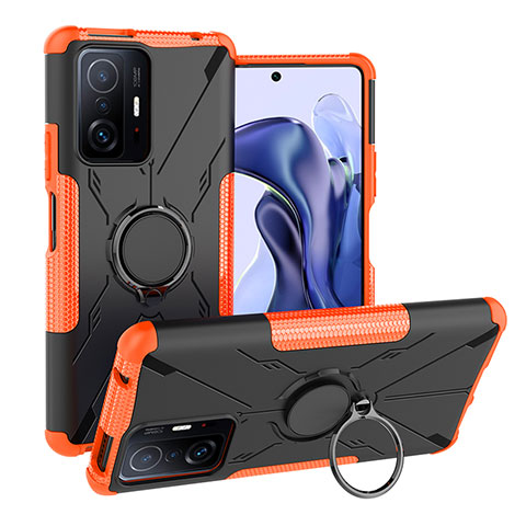 Coque Contour Silicone et Plastique Housse Etui Mat avec Magnetique Support Bague Anneau JX1 pour Xiaomi Mi 11T Pro 5G Orange