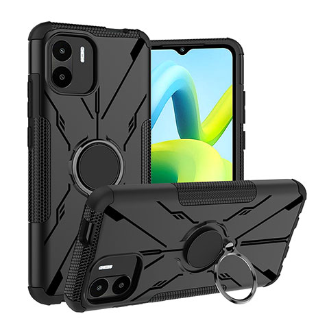 Coque Contour Silicone et Plastique Housse Etui Mat avec Magnetique Support Bague Anneau JX1 pour Xiaomi Poco C50 Noir