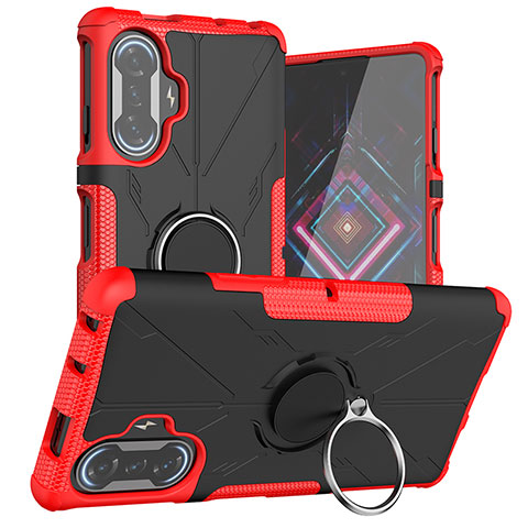 Coque Contour Silicone et Plastique Housse Etui Mat avec Magnetique Support Bague Anneau JX1 pour Xiaomi Poco F3 GT 5G Rouge