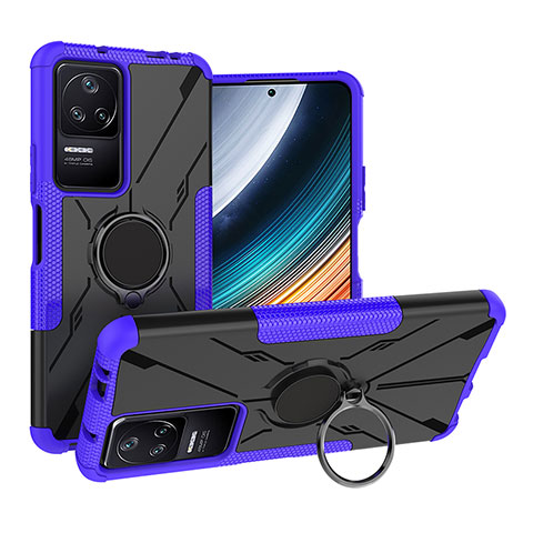 Coque Contour Silicone et Plastique Housse Etui Mat avec Magnetique Support Bague Anneau JX1 pour Xiaomi Poco F4 5G Violet