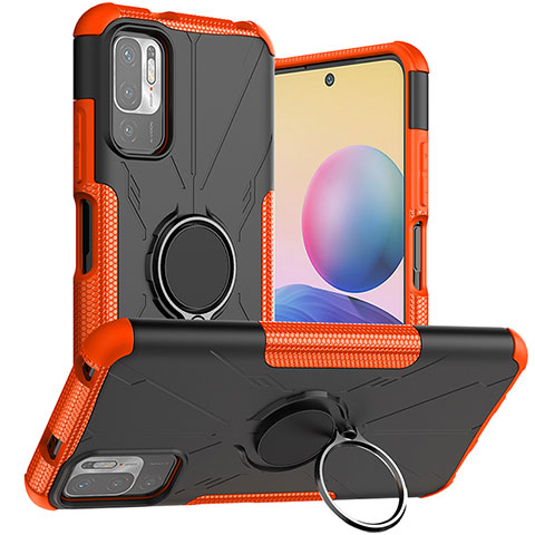 Coque Contour Silicone et Plastique Housse Etui Mat avec Magnetique Support Bague Anneau JX1 pour Xiaomi POCO M3 Pro 5G Orange