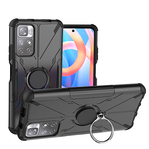 Coque Contour Silicone et Plastique Housse Etui Mat avec Magnetique Support Bague Anneau JX1 pour Xiaomi Poco M4 Pro 5G Noir