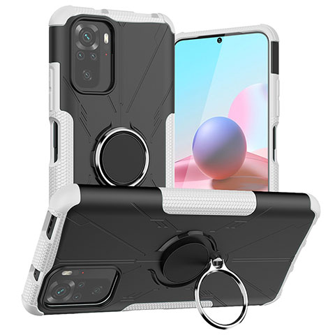 Coque Contour Silicone et Plastique Housse Etui Mat avec Magnetique Support Bague Anneau JX1 pour Xiaomi Poco M5S Argent