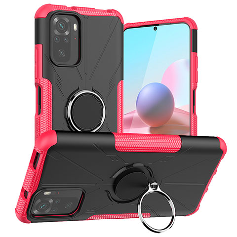 Coque Contour Silicone et Plastique Housse Etui Mat avec Magnetique Support Bague Anneau JX1 pour Xiaomi Poco M5S Rose Rouge