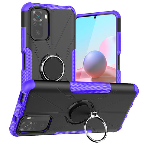 Coque Contour Silicone et Plastique Housse Etui Mat avec Magnetique Support Bague Anneau JX1 pour Xiaomi Poco M5S Violet