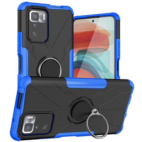 Coque Contour Silicone et Plastique Housse Etui Mat avec Magnetique Support Bague Anneau JX1 pour Xiaomi Poco X3 GT 5G Bleu