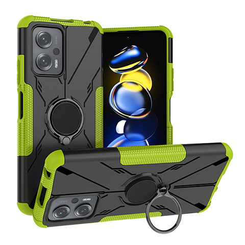 Coque Contour Silicone et Plastique Housse Etui Mat avec Magnetique Support Bague Anneau JX1 pour Xiaomi Poco X4 GT 5G Vert