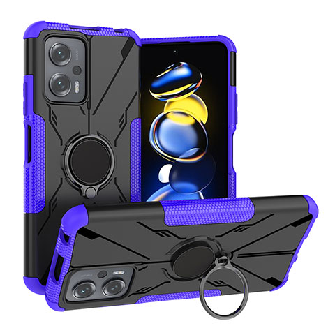 Coque Contour Silicone et Plastique Housse Etui Mat avec Magnetique Support Bague Anneau JX1 pour Xiaomi Poco X4 GT 5G Violet