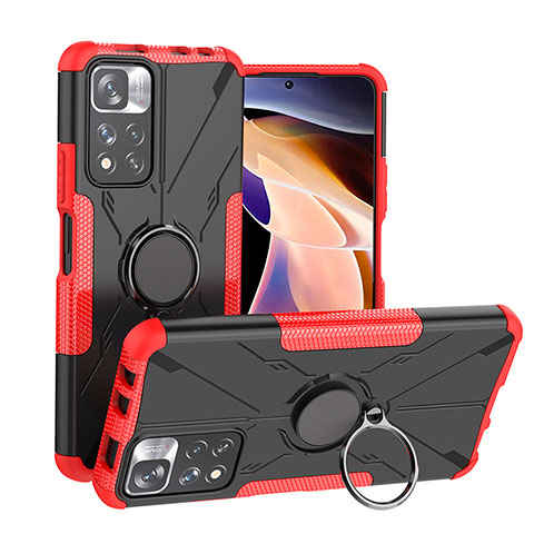 Coque Contour Silicone et Plastique Housse Etui Mat avec Magnetique Support Bague Anneau JX1 pour Xiaomi Poco X4 NFC Rouge