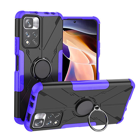 Coque Contour Silicone et Plastique Housse Etui Mat avec Magnetique Support Bague Anneau JX1 pour Xiaomi Poco X4 NFC Violet