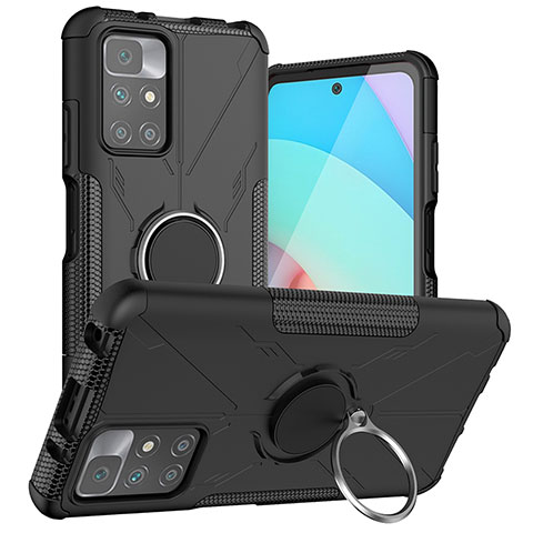 Coque Contour Silicone et Plastique Housse Etui Mat avec Magnetique Support Bague Anneau JX1 pour Xiaomi Redmi 10 (2022) Noir