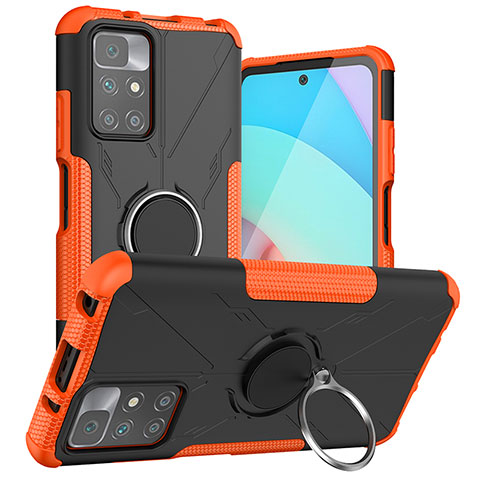 Coque Contour Silicone et Plastique Housse Etui Mat avec Magnetique Support Bague Anneau JX1 pour Xiaomi Redmi 10 4G Orange