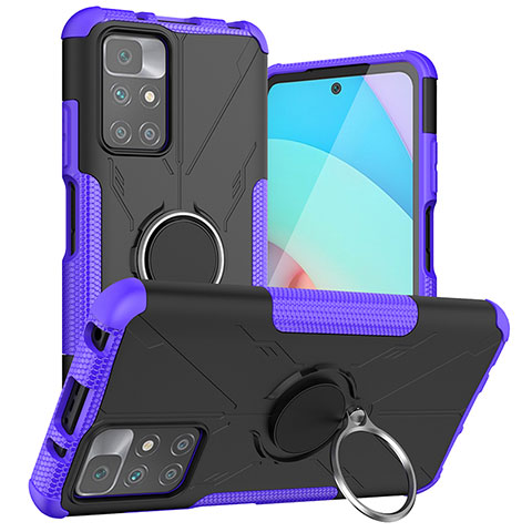 Coque Contour Silicone et Plastique Housse Etui Mat avec Magnetique Support Bague Anneau JX1 pour Xiaomi Redmi 10 4G Violet