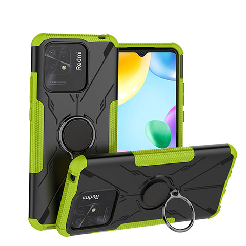 Coque Contour Silicone et Plastique Housse Etui Mat avec Magnetique Support Bague Anneau JX1 pour Xiaomi Redmi 10 India Vert