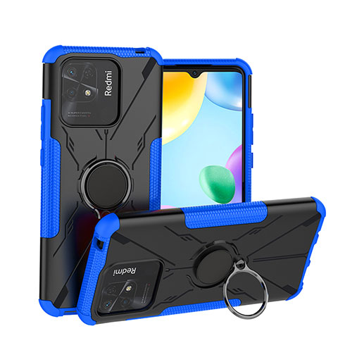 Coque Contour Silicone et Plastique Housse Etui Mat avec Magnetique Support Bague Anneau JX1 pour Xiaomi Redmi 10C 4G Bleu