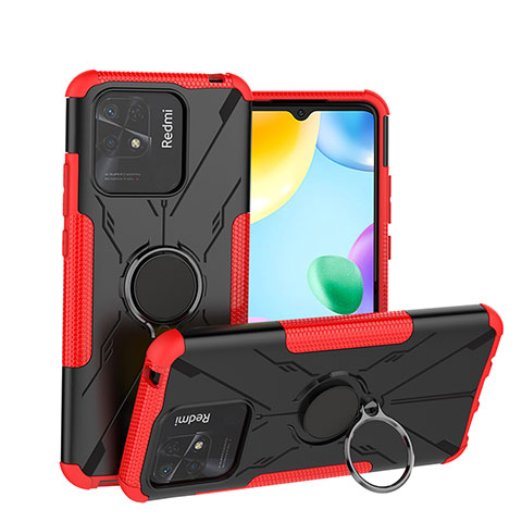 Coque Contour Silicone et Plastique Housse Etui Mat avec Magnetique Support Bague Anneau JX1 pour Xiaomi Redmi 10C 4G Rouge