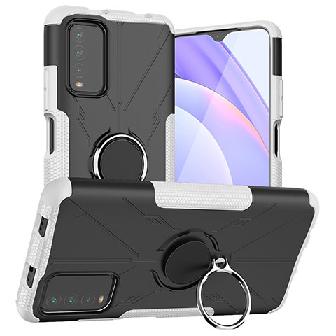 Coque Contour Silicone et Plastique Housse Etui Mat avec Magnetique Support Bague Anneau JX1 pour Xiaomi Redmi 9 Power Argent