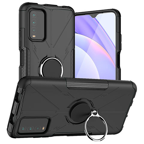 Coque Contour Silicone et Plastique Housse Etui Mat avec Magnetique Support Bague Anneau JX1 pour Xiaomi Redmi 9 Power Noir