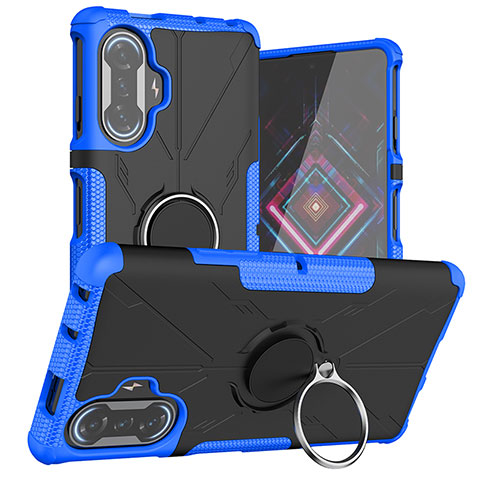 Coque Contour Silicone et Plastique Housse Etui Mat avec Magnetique Support Bague Anneau JX1 pour Xiaomi Redmi K40 Gaming 5G Bleu