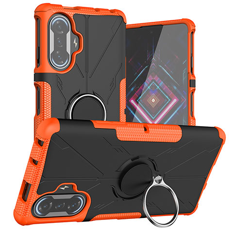 Coque Contour Silicone et Plastique Housse Etui Mat avec Magnetique Support Bague Anneau JX1 pour Xiaomi Redmi K40 Gaming 5G Orange