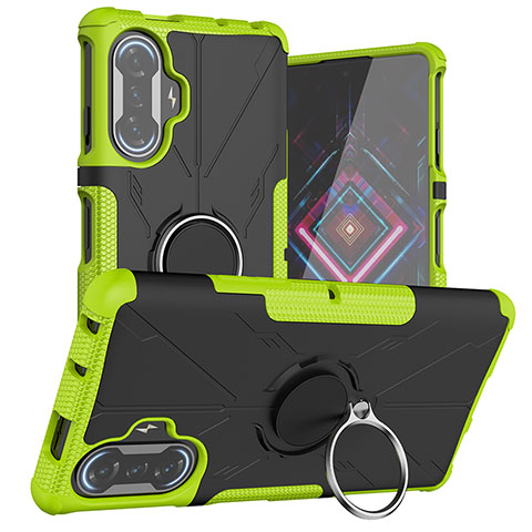 Coque Contour Silicone et Plastique Housse Etui Mat avec Magnetique Support Bague Anneau JX1 pour Xiaomi Redmi K40 Gaming 5G Vert