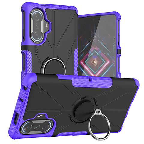 Coque Contour Silicone et Plastique Housse Etui Mat avec Magnetique Support Bague Anneau JX1 pour Xiaomi Redmi K40 Gaming 5G Violet