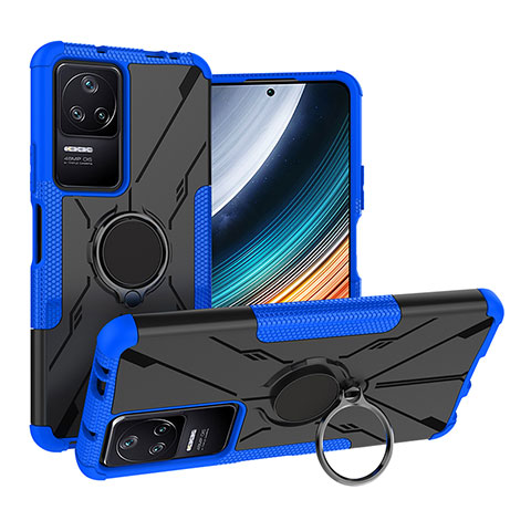 Coque Contour Silicone et Plastique Housse Etui Mat avec Magnetique Support Bague Anneau JX1 pour Xiaomi Redmi K40S 5G Bleu