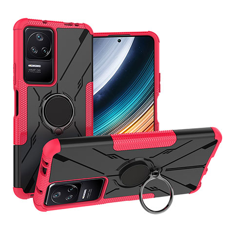 Coque Contour Silicone et Plastique Housse Etui Mat avec Magnetique Support Bague Anneau JX1 pour Xiaomi Redmi K40S 5G Rose Rouge