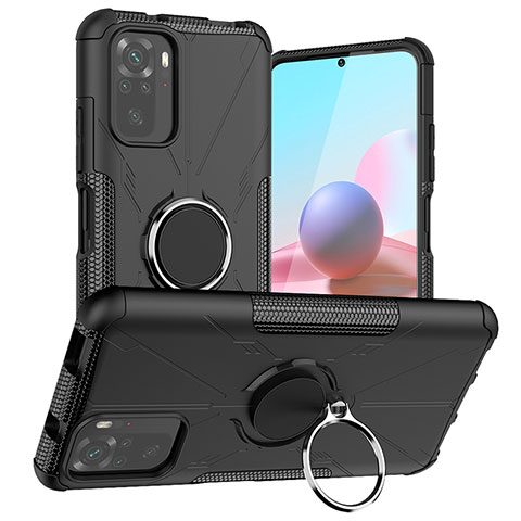 Coque Contour Silicone et Plastique Housse Etui Mat avec Magnetique Support Bague Anneau JX1 pour Xiaomi Redmi Note 10 4G Noir