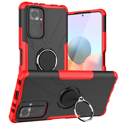 Coque Contour Silicone et Plastique Housse Etui Mat avec Magnetique Support Bague Anneau JX1 pour Xiaomi Redmi Note 10 Pro 4G Rouge