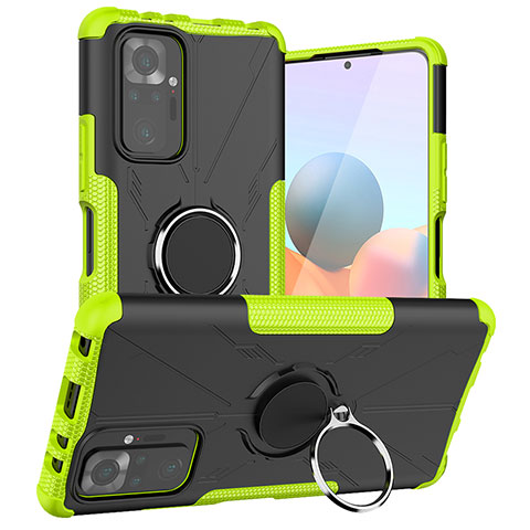 Coque Contour Silicone et Plastique Housse Etui Mat avec Magnetique Support Bague Anneau JX1 pour Xiaomi Redmi Note 10 Pro 4G Vert