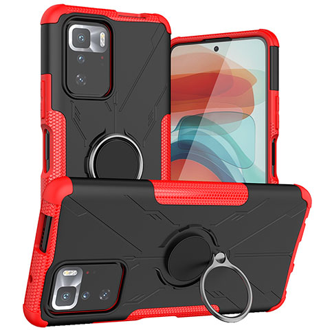 Coque Contour Silicone et Plastique Housse Etui Mat avec Magnetique Support Bague Anneau JX1 pour Xiaomi Redmi Note 10 Pro 5G Rouge