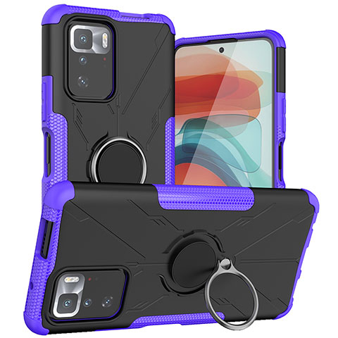 Coque Contour Silicone et Plastique Housse Etui Mat avec Magnetique Support Bague Anneau JX1 pour Xiaomi Redmi Note 10 Pro 5G Violet