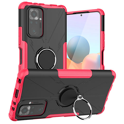 Coque Contour Silicone et Plastique Housse Etui Mat avec Magnetique Support Bague Anneau JX1 pour Xiaomi Redmi Note 10 Pro Max Rose Rouge